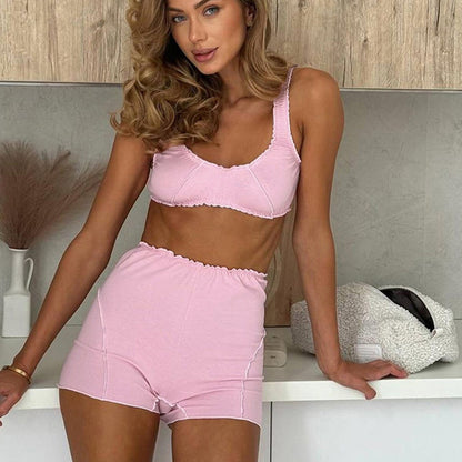 New Pink Sexy Tank Top And Shorts Set