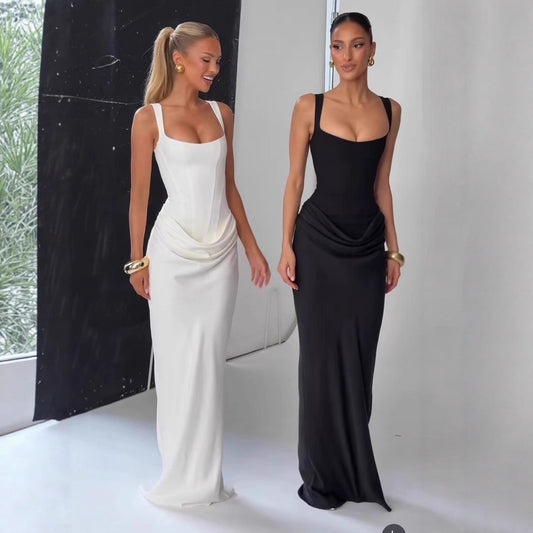 Elegant Strapless Long White Slip Dress For Women