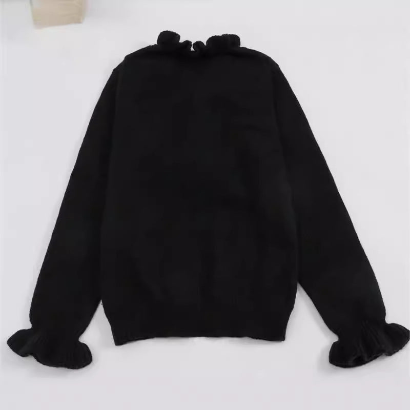 Women's Ruffled V-Neck Knit Sweater – Elegant Winter Pullover
