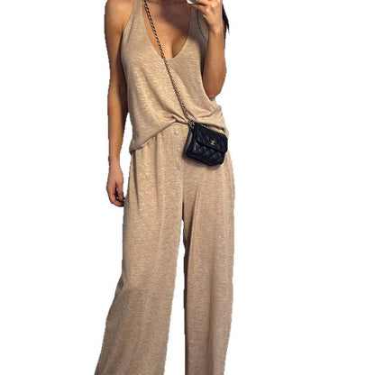 Womens Casual Sleeveless Top And Straight-Leg Pants Set