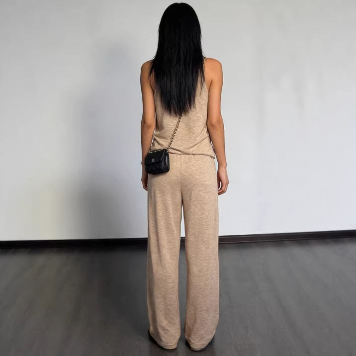 Womens Casual Sleeveless Top And Straight-Leg Pants Set