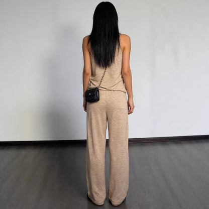 Womens Casual Sleeveless Top And Straight-Leg Pants Set