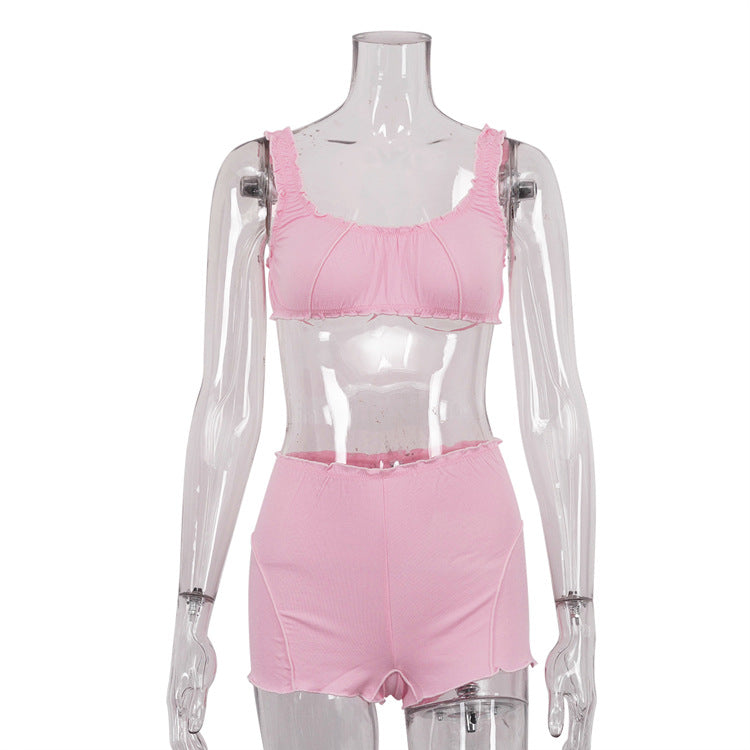 New Pink Sexy Tank Top And Shorts Set