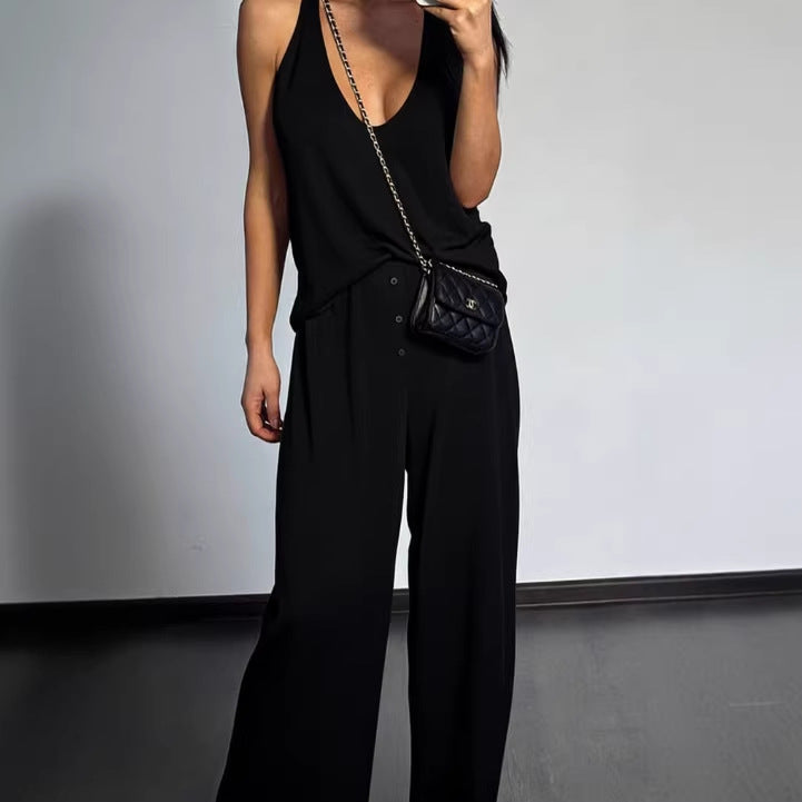 Womens Casual Sleeveless Top And Straight-Leg Pants Set