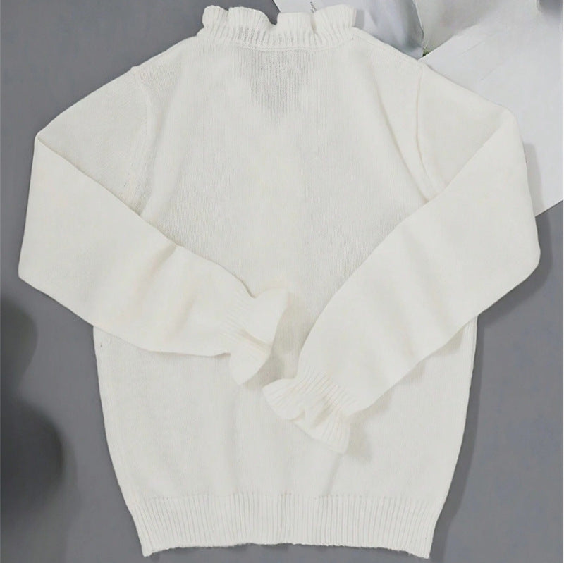 Women's Ruffled V-Neck Knit Sweater – Elegant Winter Pullover
